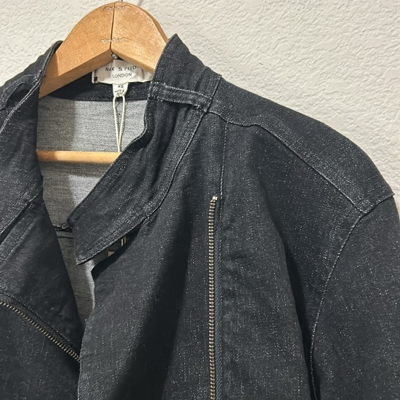 Max Studio Womens Denim Moto Jacket Sylvie Size XS Black Dark Wash Loose Fit NWT - Picture 7 of 16